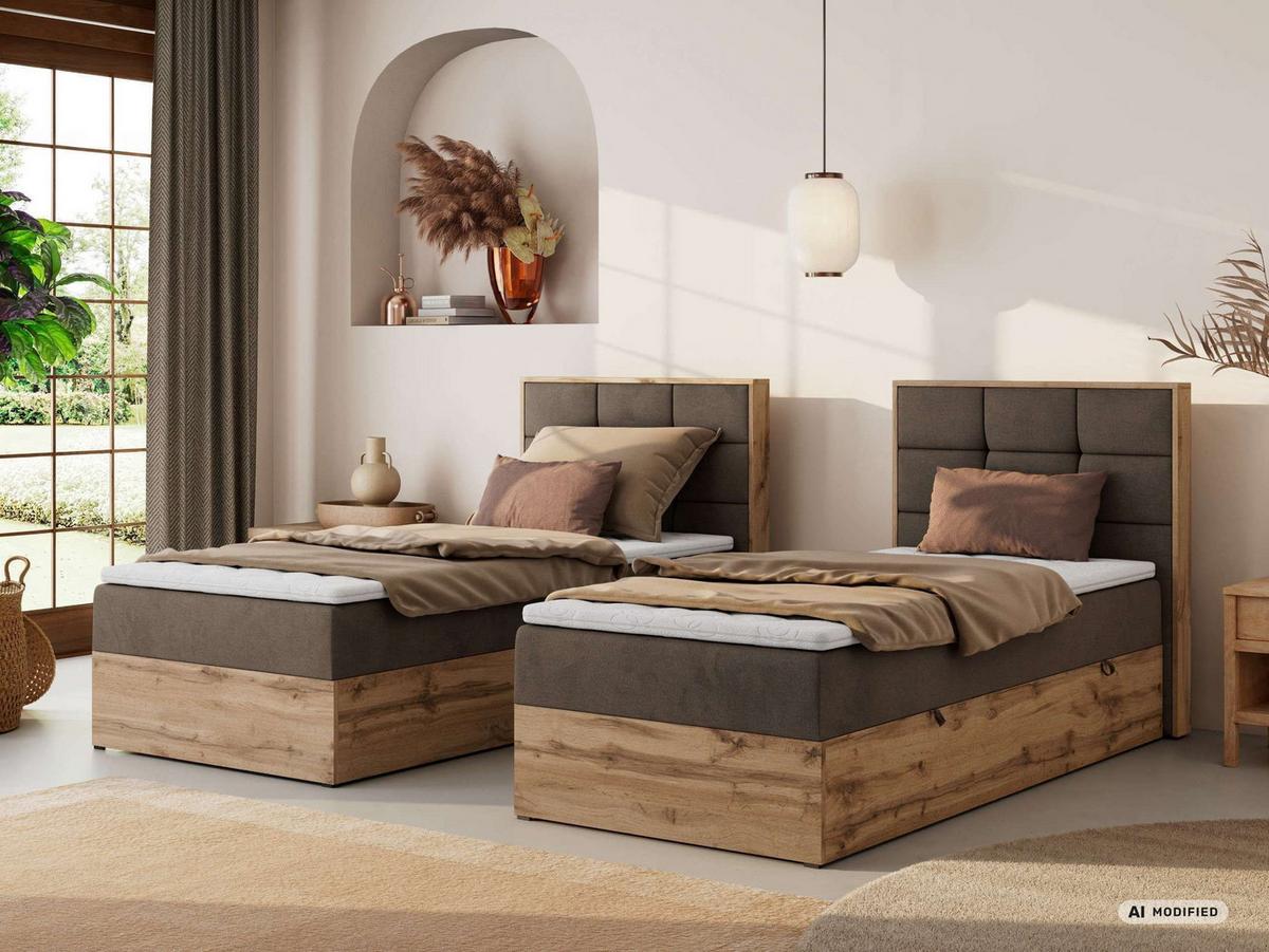 BOXBETT ALBERO 1 90/200 - Braun Velvet - Topper Visco - H3 - Rechts - Schwarz/Braun, Kunststoff/Textil (90/200cm) - MKS