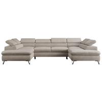WOHNLANDSCHAFT PETER U Samt Beige - Beige/Schwarz, Textil/Metall (346/76/208cm) - MKS