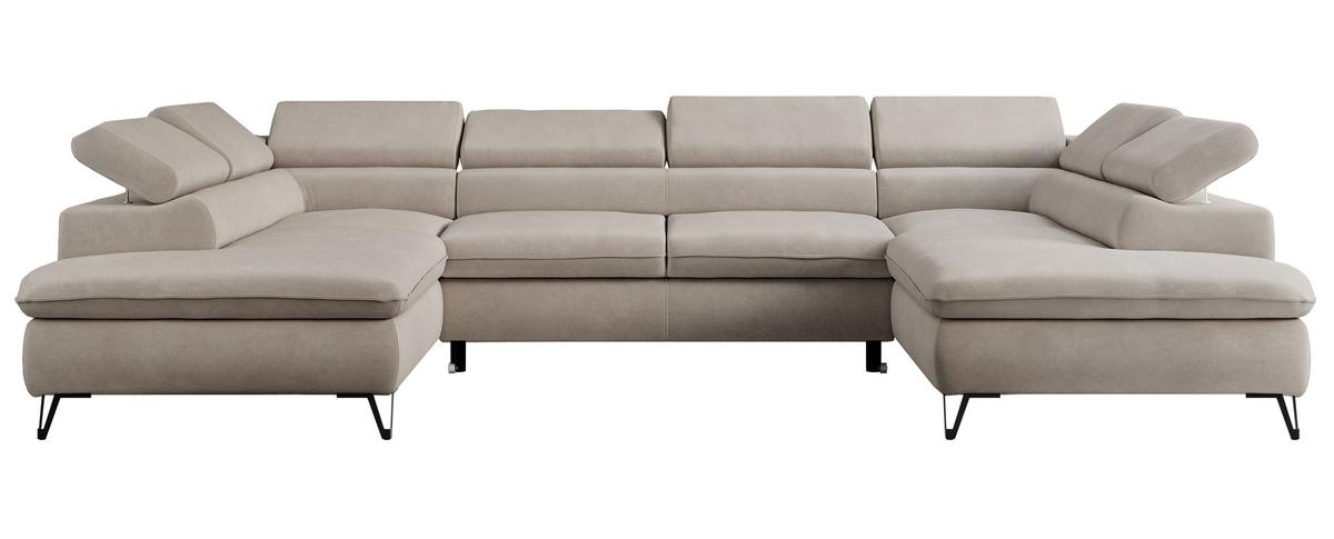 WOHNLANDSCHAFT PEDRO U Samt Beige - Beige/Schwarz, Textil/Metall (346/76/208cm) - MKS