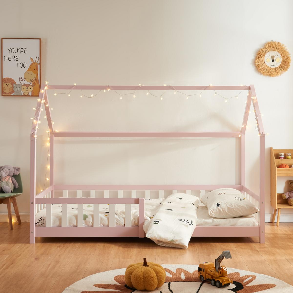 HAUSBETT Hesel - Pink, Holz (90/200cm) - [en.casa]
