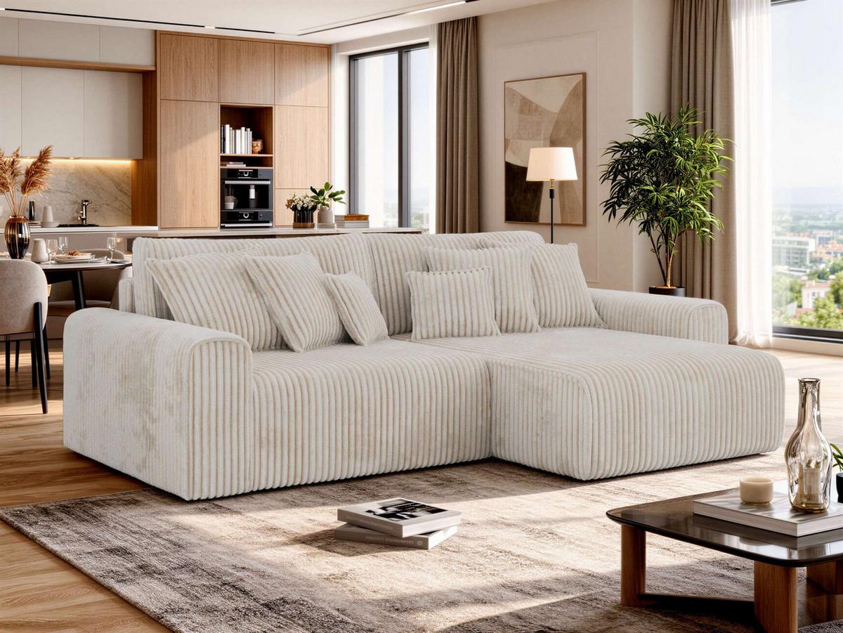 ECKSOFA ELARA L Beige Cord - Beige/Schwarz, Kunststoff/Textil (278/192cm) - MKS