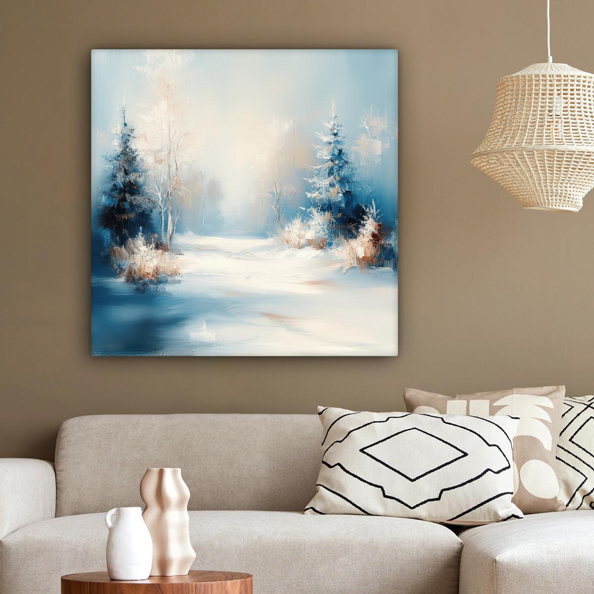 LEINWANDBILD Wald - Winter - Natur - Abstrakt - Schnee Deko Groß 90x90 cm - Weiß, Textil (90/90cm) - MuchoWow