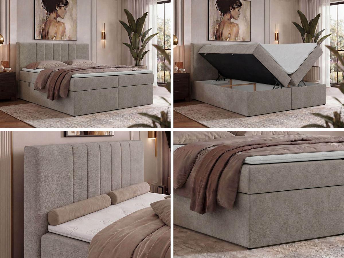 BOXBETT INERO 140/200 - Greige Stukture - Topper T25 - H3 - Greige/Schwarz, Kunststoff/Textil (140/200cm) - MKS