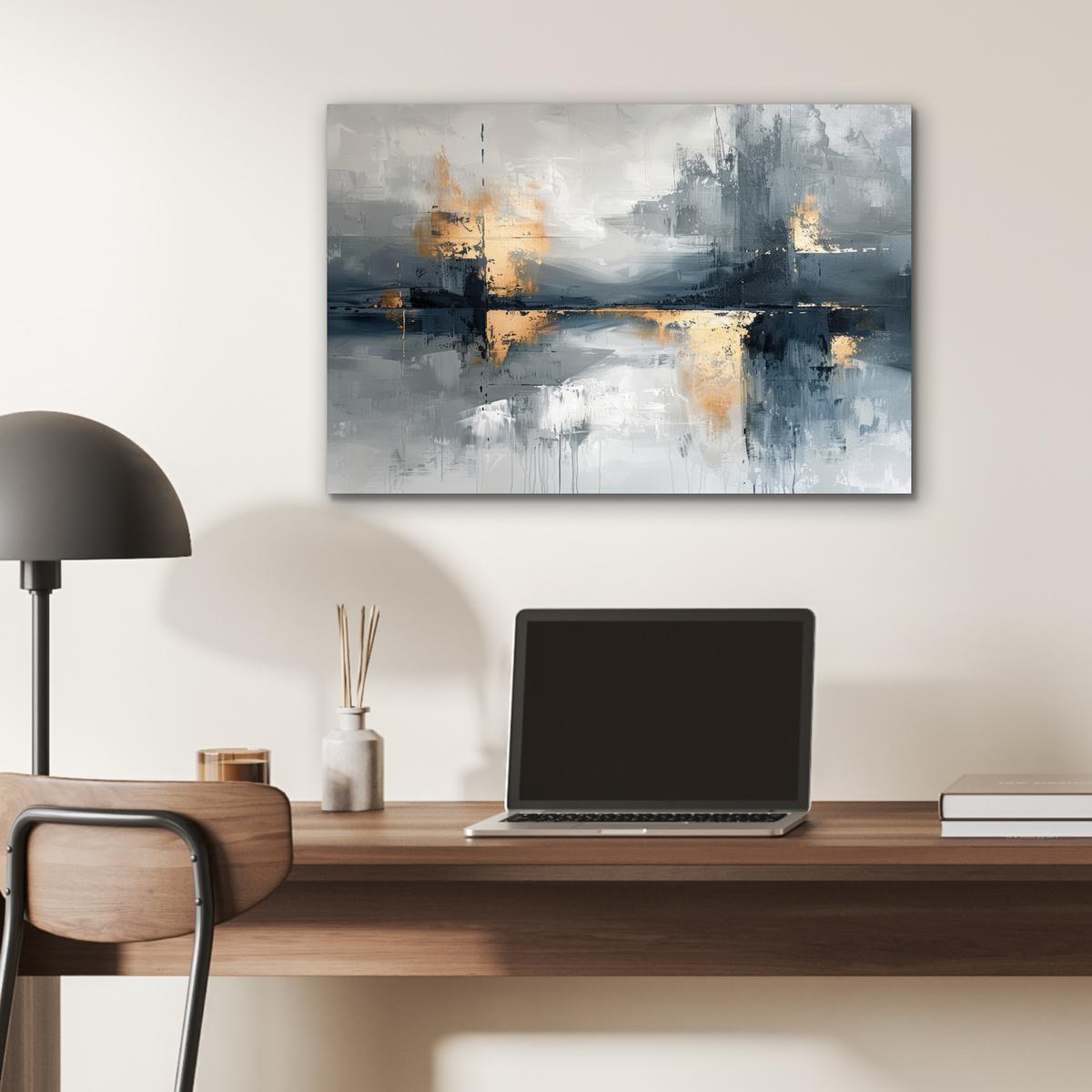 METALLBILD Kunst - Grau - Gold - Abstrakt Wandbild 60x40 cm - Dunkelgrau, Metall (60/40cm) - MuchoWow