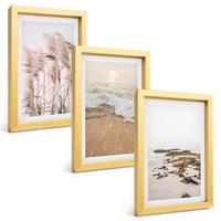 BILDER SET 3er Set - 20x30 cm Goldrahmen - Strandgras, Wellen, Steine, Boho-Stil - Goldfarben, Kunststoff (20/30cm) - TULUP