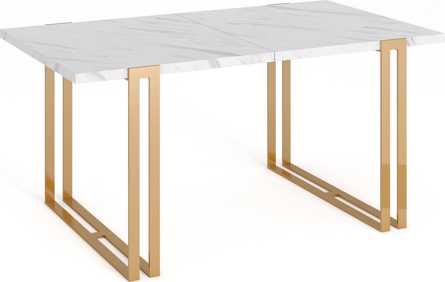 ESSTISCH Wolf rechteckig ausziehbar, Marmor Weiß 140-240/80/76 cm - Ecru/Goldfarben, Holzwerkstoff/Metall (80/240/76cm) - WFL GROUP