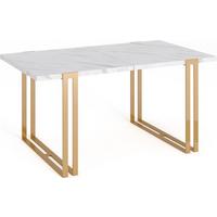 ESSTISCH Wolf rechteckig ausziehbar, Marmor Weiß 140-240/80/76 cm - Ecru/Goldfarben, Holzwerkstoff/Metall (80/240/76cm) - WFL GROUP