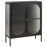 GLASVITRINE Schwarz Sarre - Goldfarben/Schwarz, Metall (90/111/35cm) - Beliani