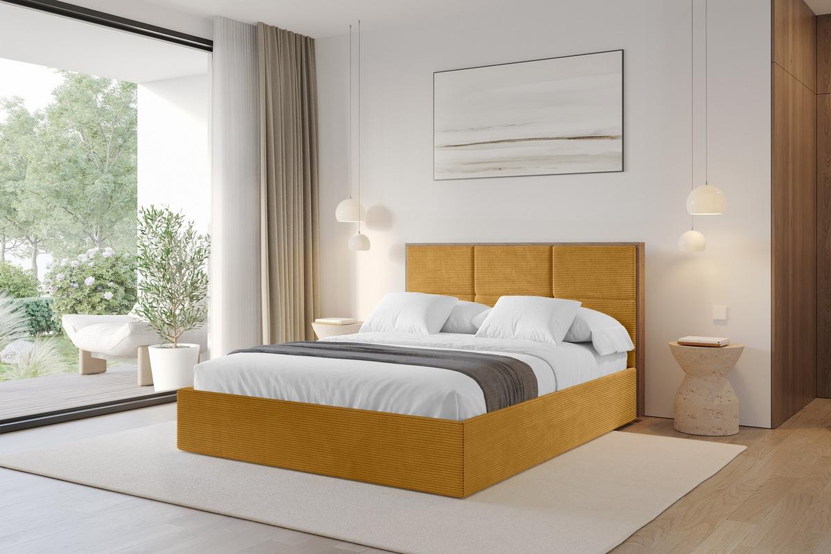 POLSTERBETT mit Bettkasten und Lattenrost, Bett mit Matratze H3/H4 - LILA 140x200 Senfgelb - Currygelb, Holzwerkstoff/Textil (140/200cm) - ALTDECOR
