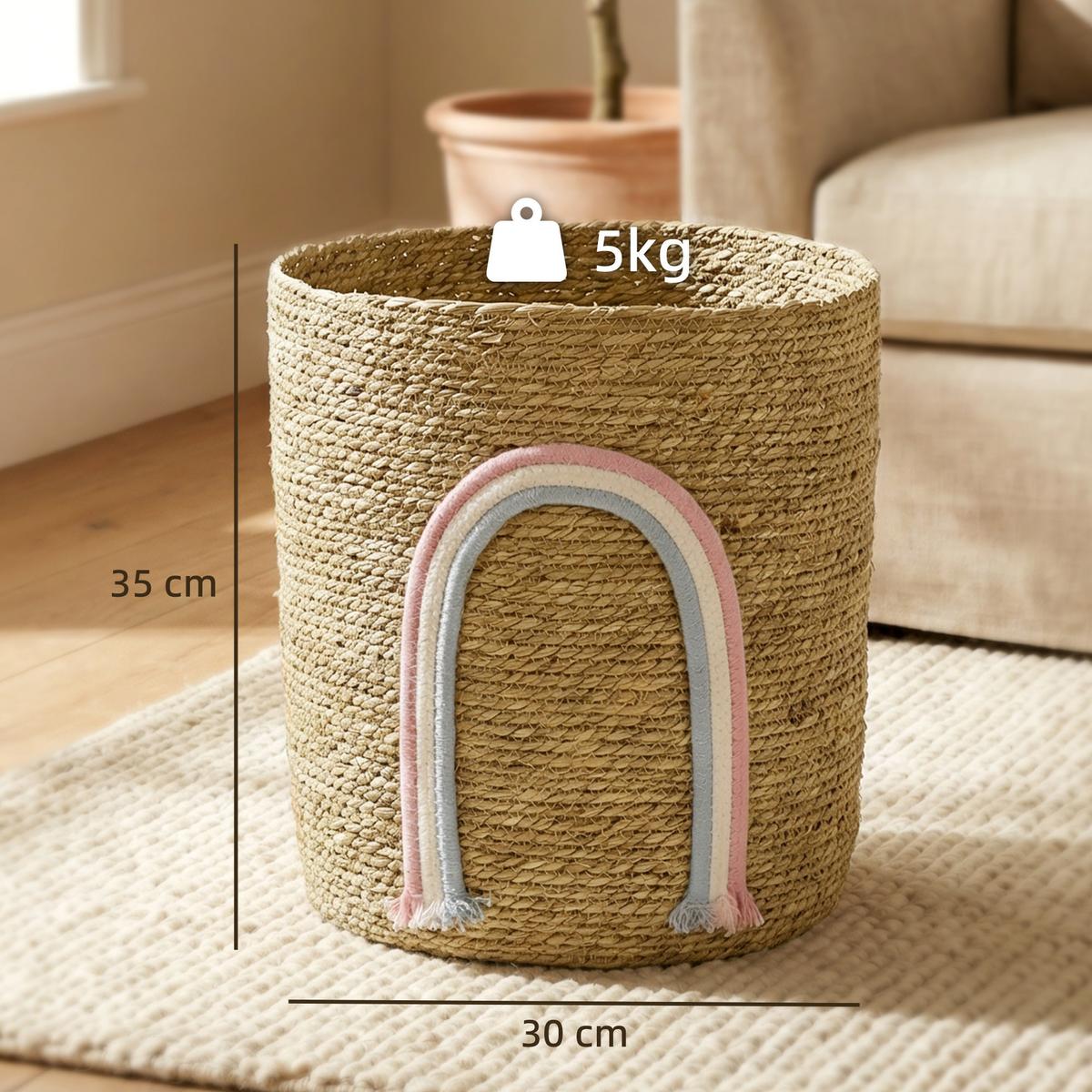 AUFBEWAHRUNGSKORB Seegras Baumwollseil Naturholz - Naturfarben, Naturmaterialien (30/35/30cm) - HOMCOM