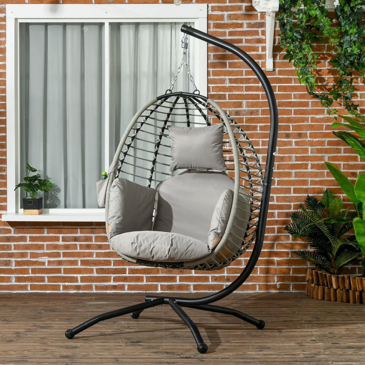 HÄNGESESSEL, Stahl, Polyester, Grau - Grau, Metall (100/188/110cm) - Outsunny