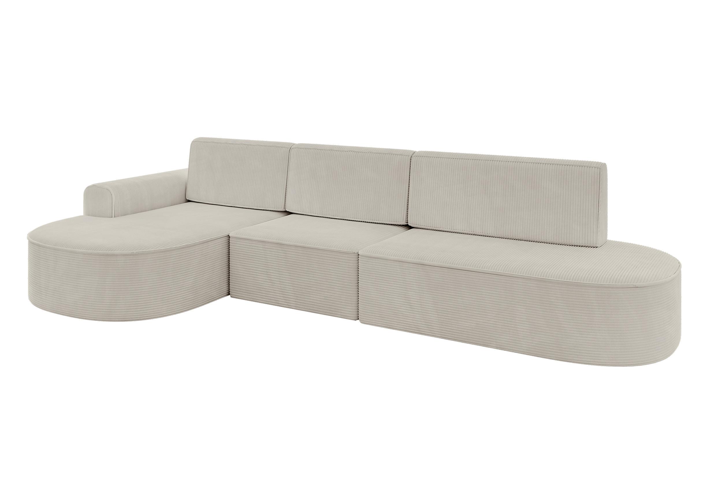 ECKSOFA mit Schlaffunktion Ottomane Links MARI L2-S 368X167X85 Creme Cord - Creme/Schwarz, Holzwerkstoff/Kunststoff (368/167cm) - ALTDECOR