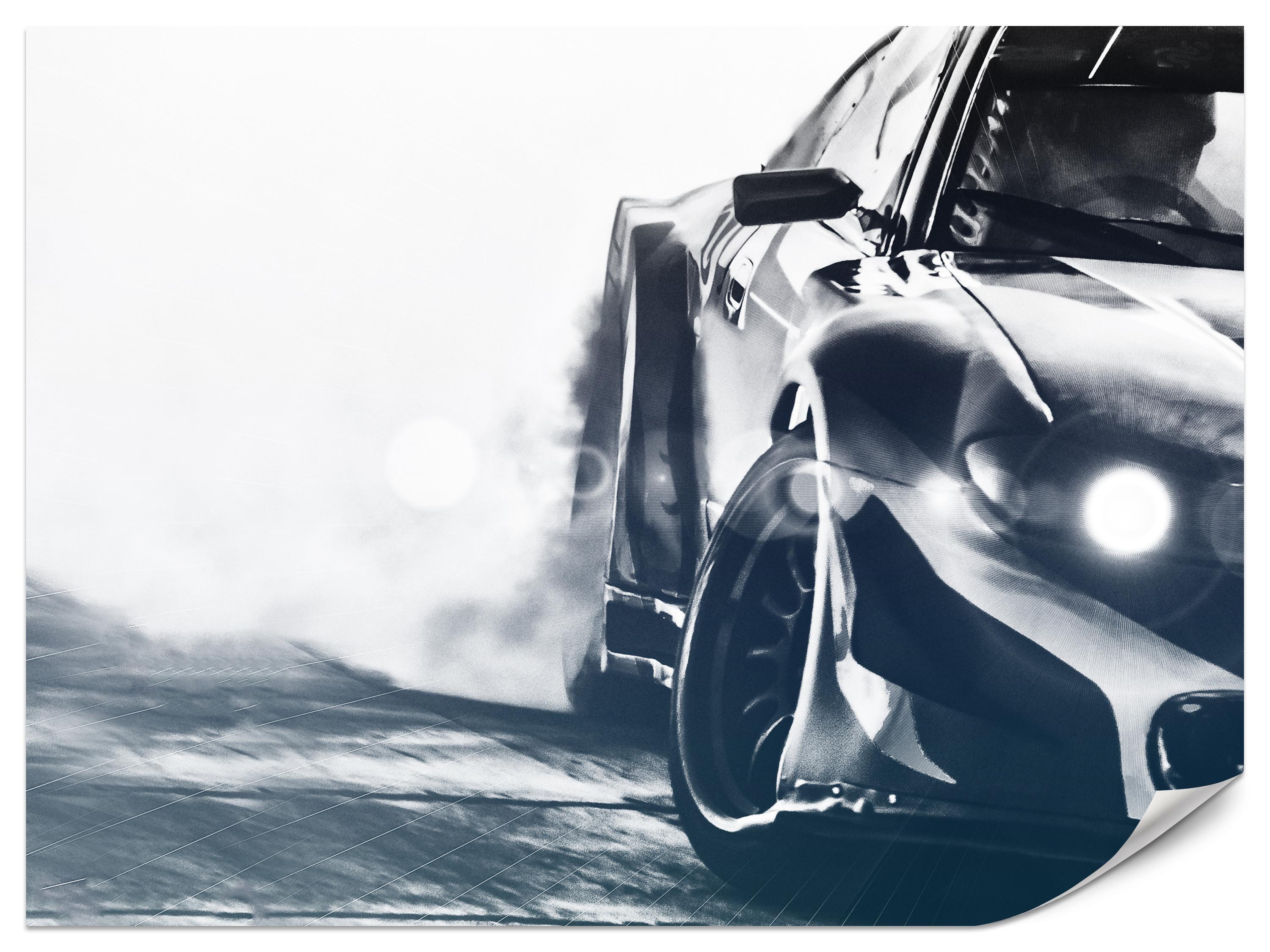 FOTOTAPETE für Jugendzimmer Drift Sportwagen Action 350x256 - Schwarz/Weiß, Papier (350/256cm) - Muralo