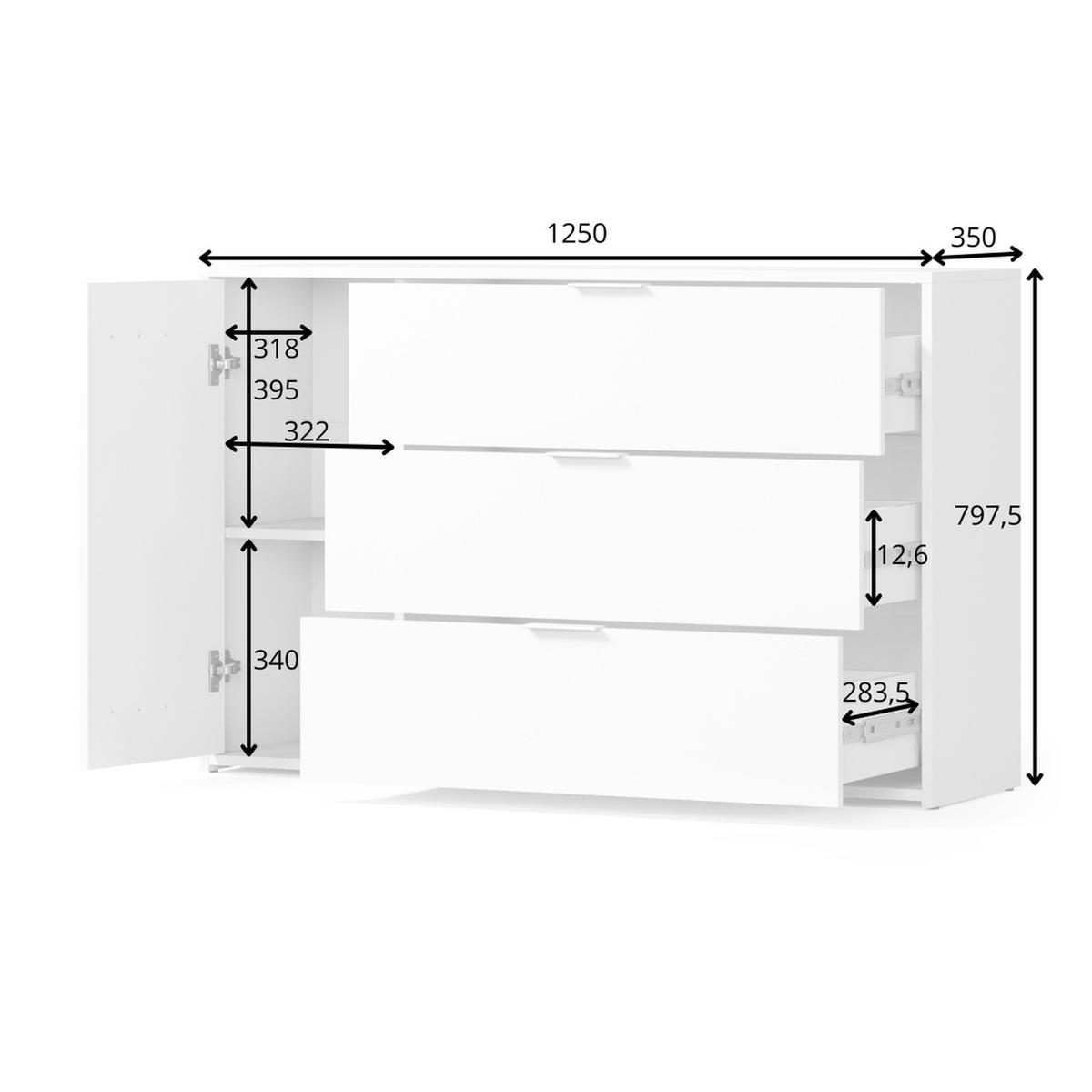KOMMODE Weiß 125/79,75/35 - Weiß, Holzwerkstoff (125/80/35cm) - RAUMHIRSCH FURNITURE