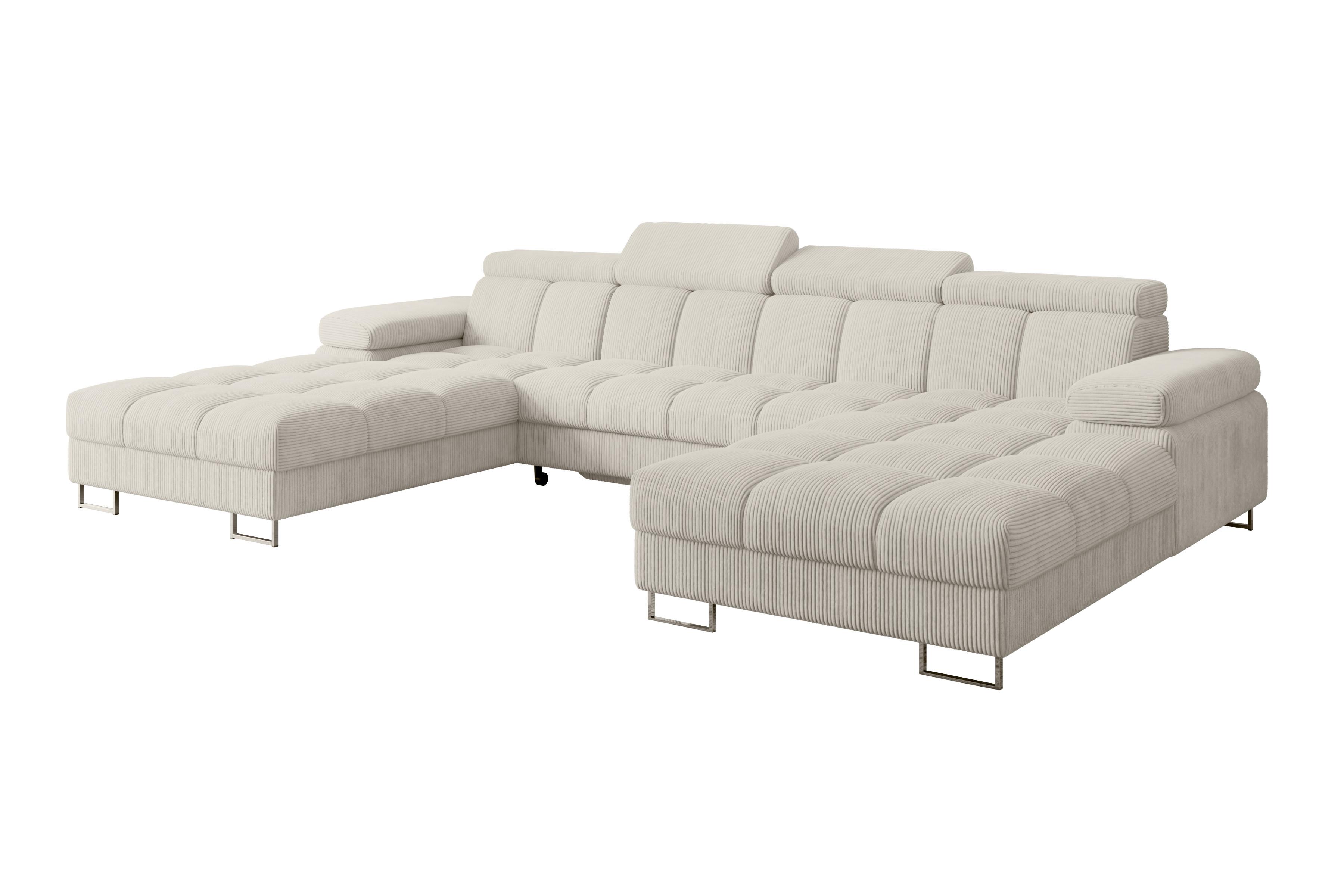 WOHNLANDSCHAFT mit Schlaffunktion und Bettkasten COMA U2 345x203x79 Creme Cord - Mokka, Holzwerkstoff/Textil (345/79/203cm) - ALTDECOR