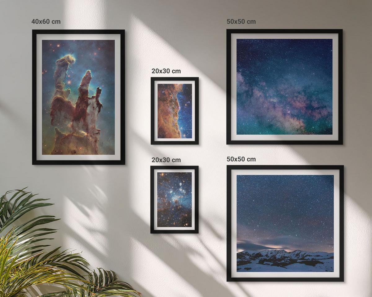 BILDER SET 5er Set - 50x50 cm & 20x30 cm & 40x60 cm Schwarzer Rahmen - Weltraumlandschaften von Galaxien - Schwarz, Kunststoff (40/60cm) - TULUP