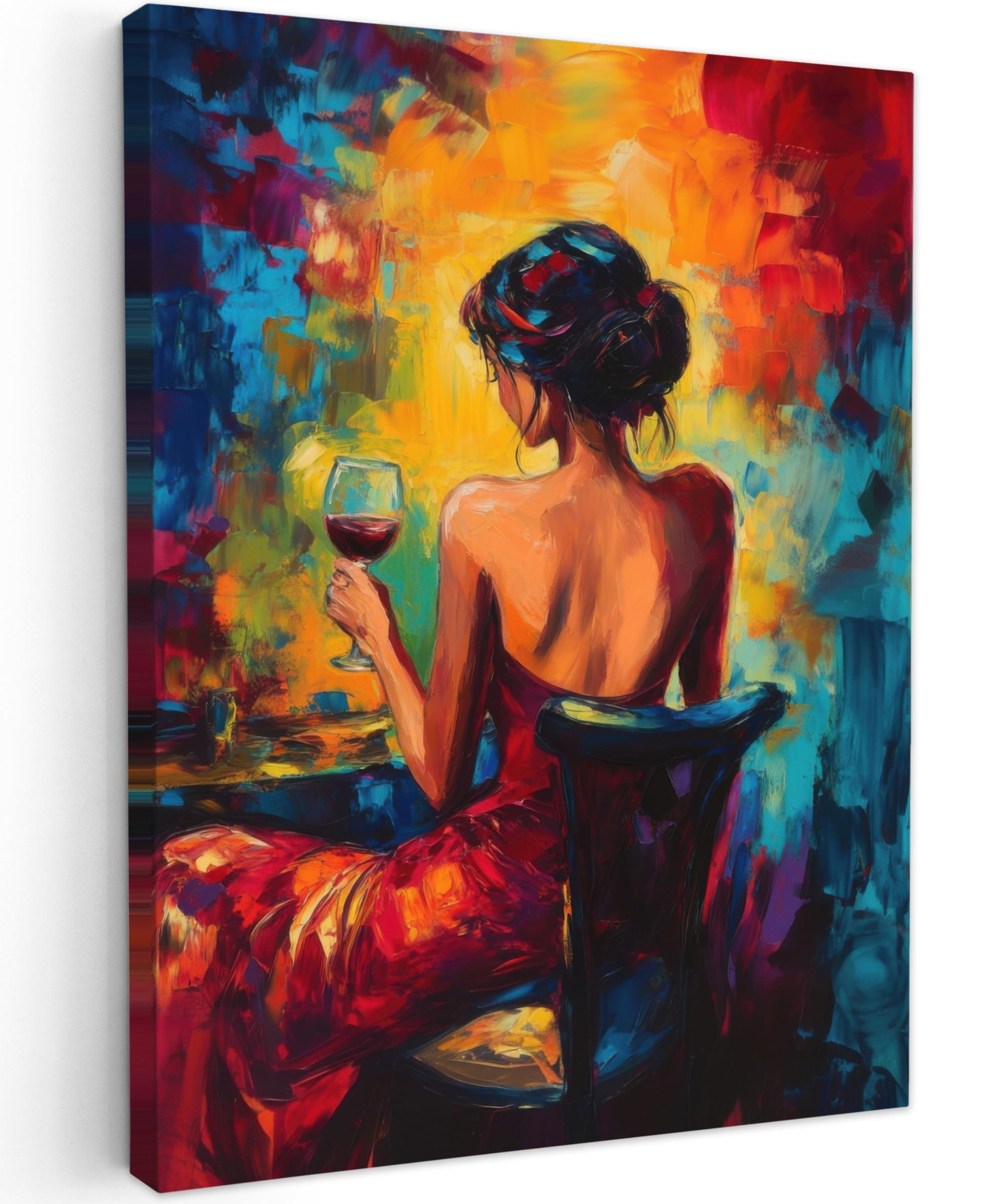 LEINWANDBILD Wein - Frau - Stimmungsvoll - Farbenfroh Room Decor 30x40 cm - Bordeaux, Textil (30/40cm) - MuchoWow