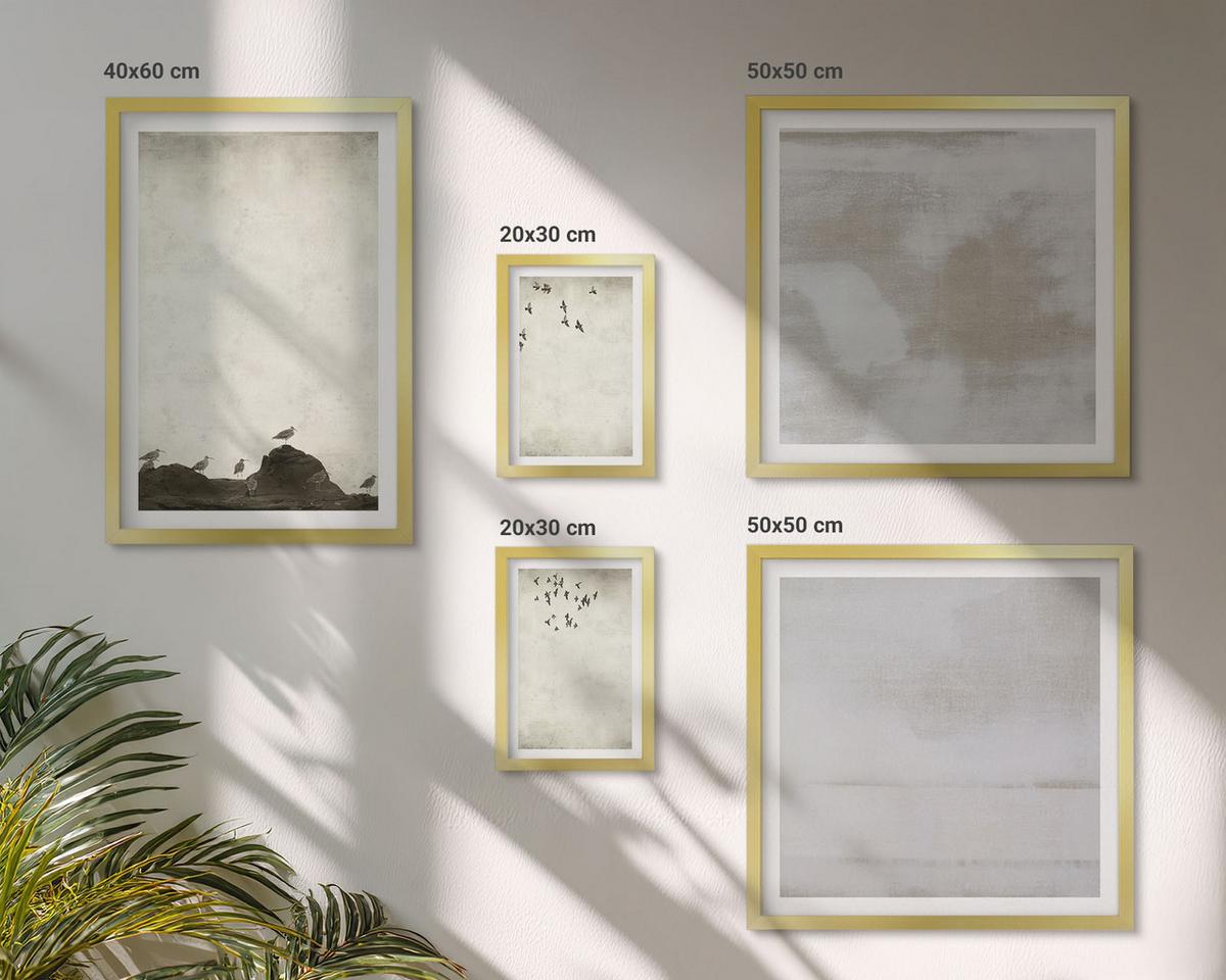 BILDER SET 5er Set - 50x50 cm & 20x30 cm & 40x60 cm Goldrahmen - Textur eines Vogelschwarms - Goldfarben, Kunststoff (40/60cm) - TULUP