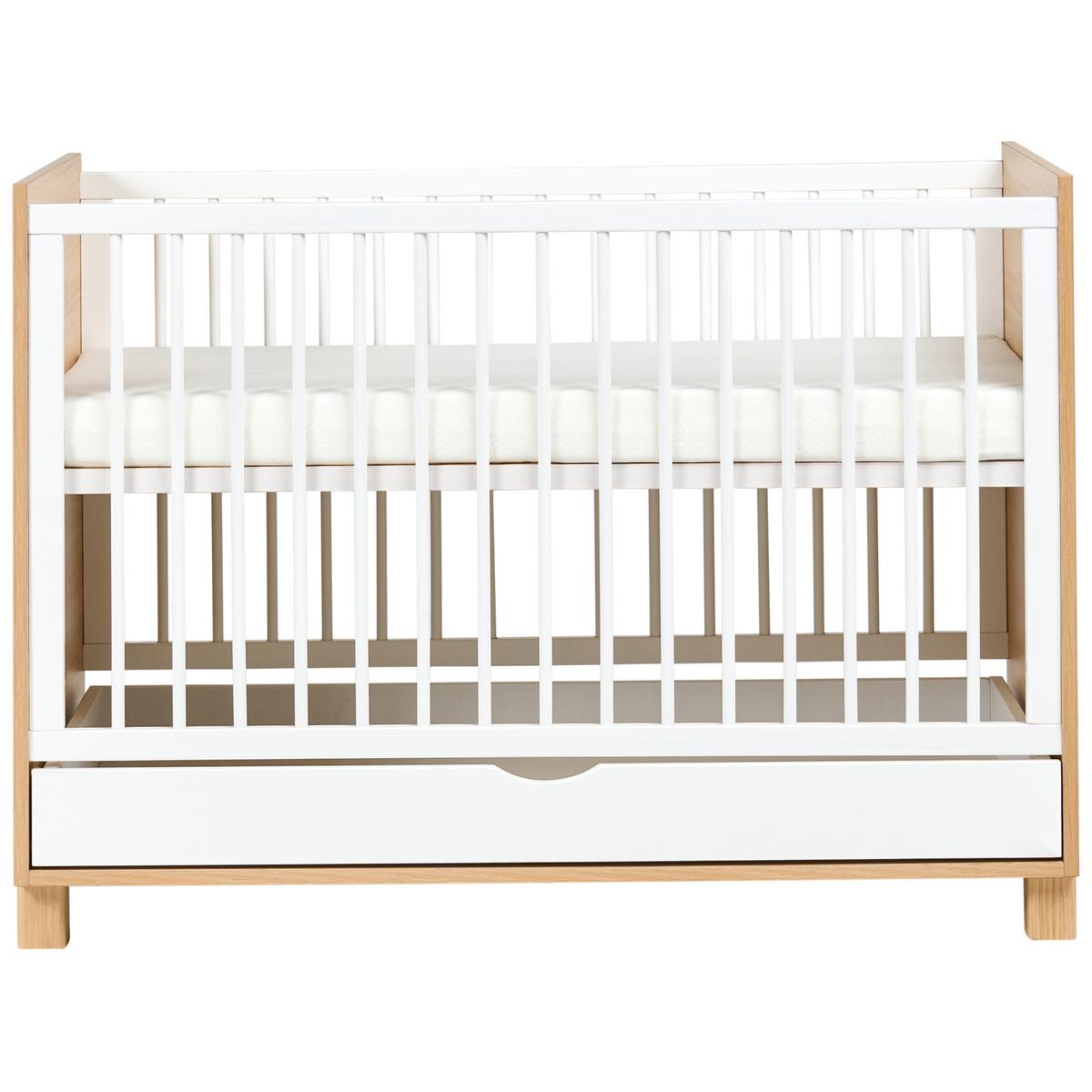 BABYBETT mit Schublade 60/120 cm Weiß Gunnar - Hellbraun/Weiß, Holzwerkstoff (60/120cm) - Beliani