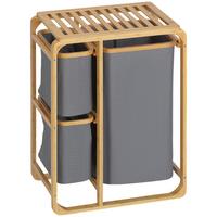 WÄSCHEKORB Wäschebox mit Plattform und 3 abnehmbaren Wäschesacke Wäschesammler - Multicolor, Naturmaterialien (32/69.7/50cm) - HOMCOM