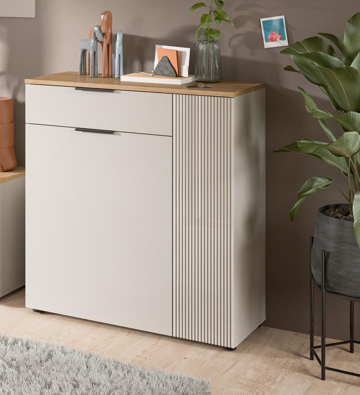 SCHUHSCHRANK Kaschmir Sand, Evoke Eiche, Flur Kommode 80 x 88 cm Vollauszug - Kaschmir/Eichefarben, Holzwerkstoff/Kunststoff (80/88/36cm) - Inn.Furn