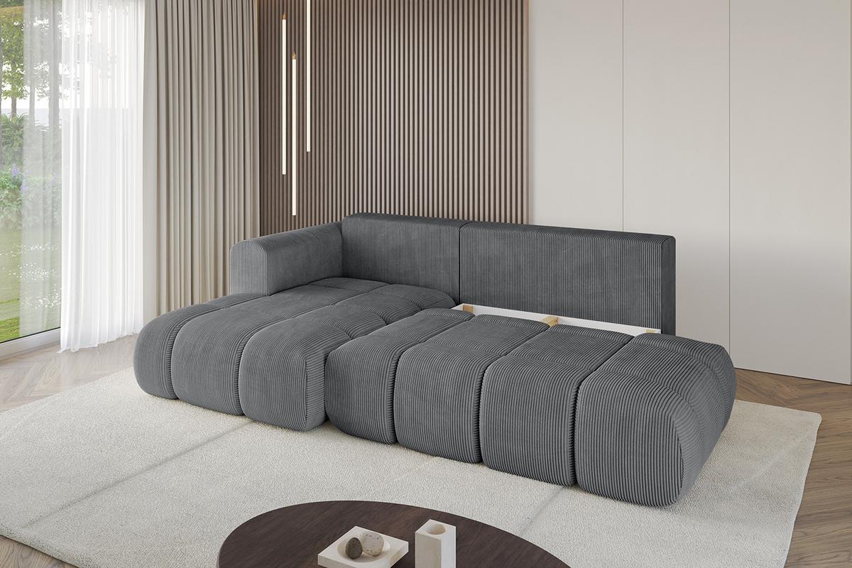 ECKSOFA Ottomane Links CLOUD-L 280x185x90 Dunkelgrau Cord - Dunkelgrau, Holzwerkstoff/Kunststoff (180/289cm) - ALTDECOR