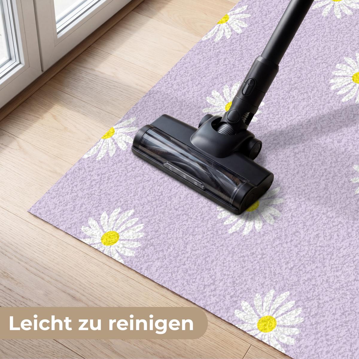 FUSSMATTE Gänseblümchen - Pastell - Weiß - Lila - Blumen Sauberlaufmatte 120x80 cm - Flieder, Kunststoff (120/0.4cm) - MuchoWow