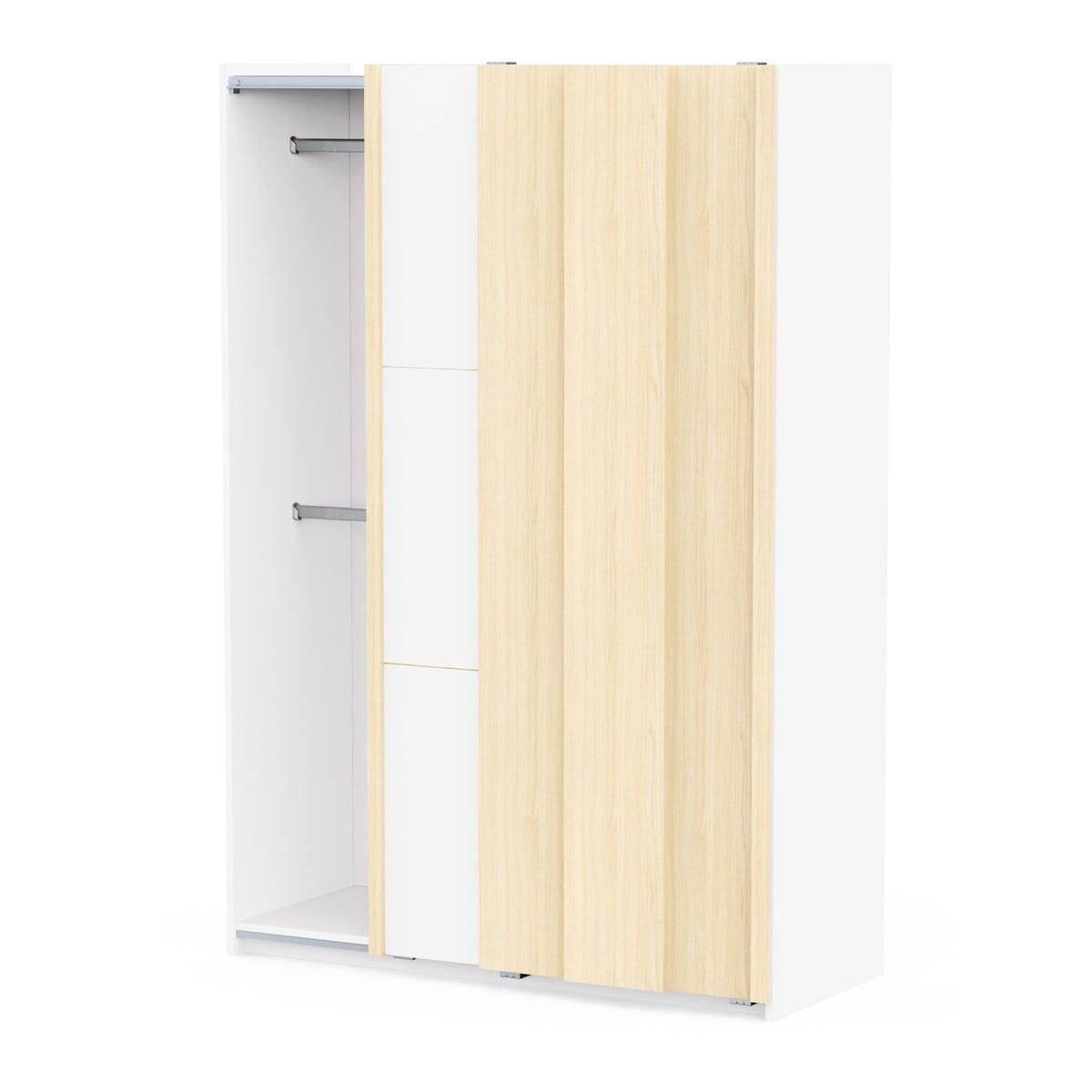 SCHRANK mit 2 Schiebetüren in Weiß und Eichenholz-Finish 140,1/64/203 cm - Weiß, Holzwerkstoff (64/203/67.7cm) - Calicosy