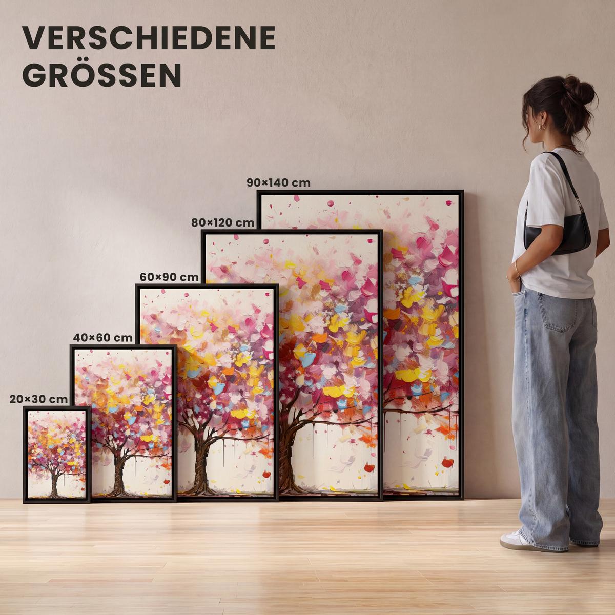 LEINWAND Bilder mit Rahmen - Aquarell - Baum - Kunst - Abstrakt - 90x140 - Multicolor, Textil (90/140cm) - MuchoWow