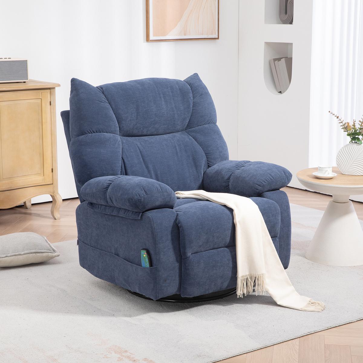 RELAXSESSEL mit Massagefunktion, Elektrisch Fernsehsessel mit Wärmfunktion - Blau/Schwarz, Textil/Metall (90/98/98cm) - HOMCOM