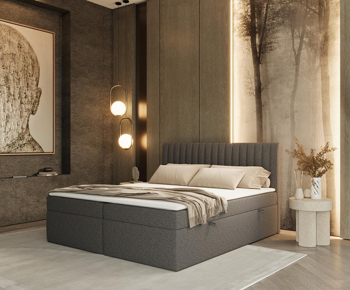 BOXBETT Maldon 140/200 cm Anthrazit im Megan Stoff - Anthrazit/Schwarz, Holz/Holzwerkstoff (140/200cm) - AltaBeds