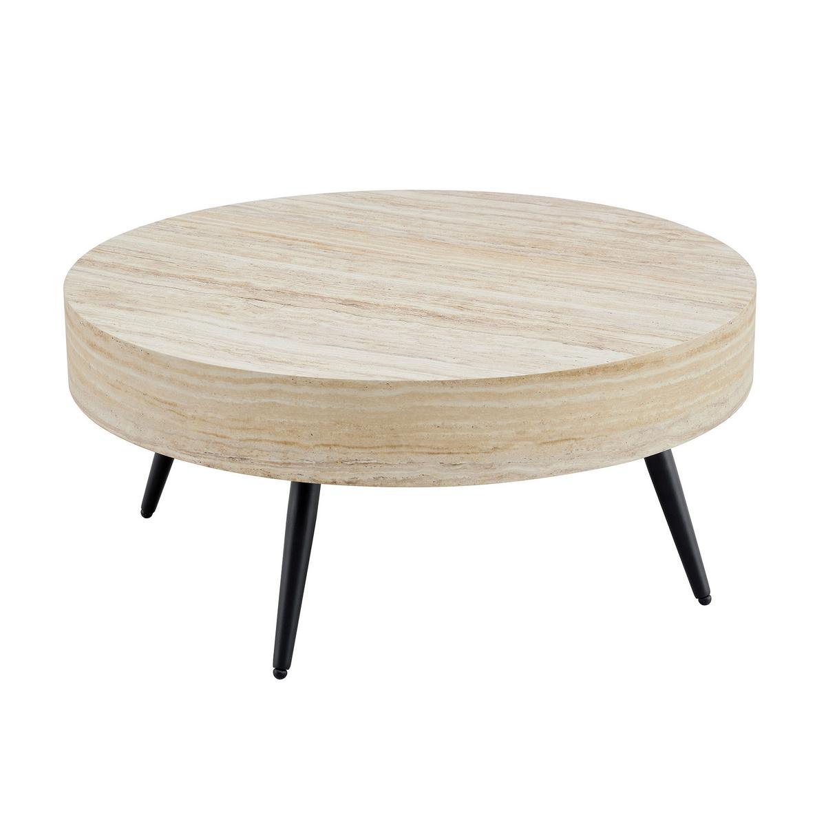 COUCHTISCH runder kaffeetisch travertin-optik - Naturfarben, Holzwerkstoff (70/70/35.5cm) - Urban Meuble
