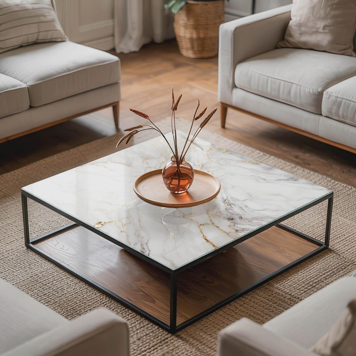 TISCHPLATTE 60x60 cm Eleganter Marmor mit Adern - Weiß, Glas (0.4/60/60cm) - TULUP