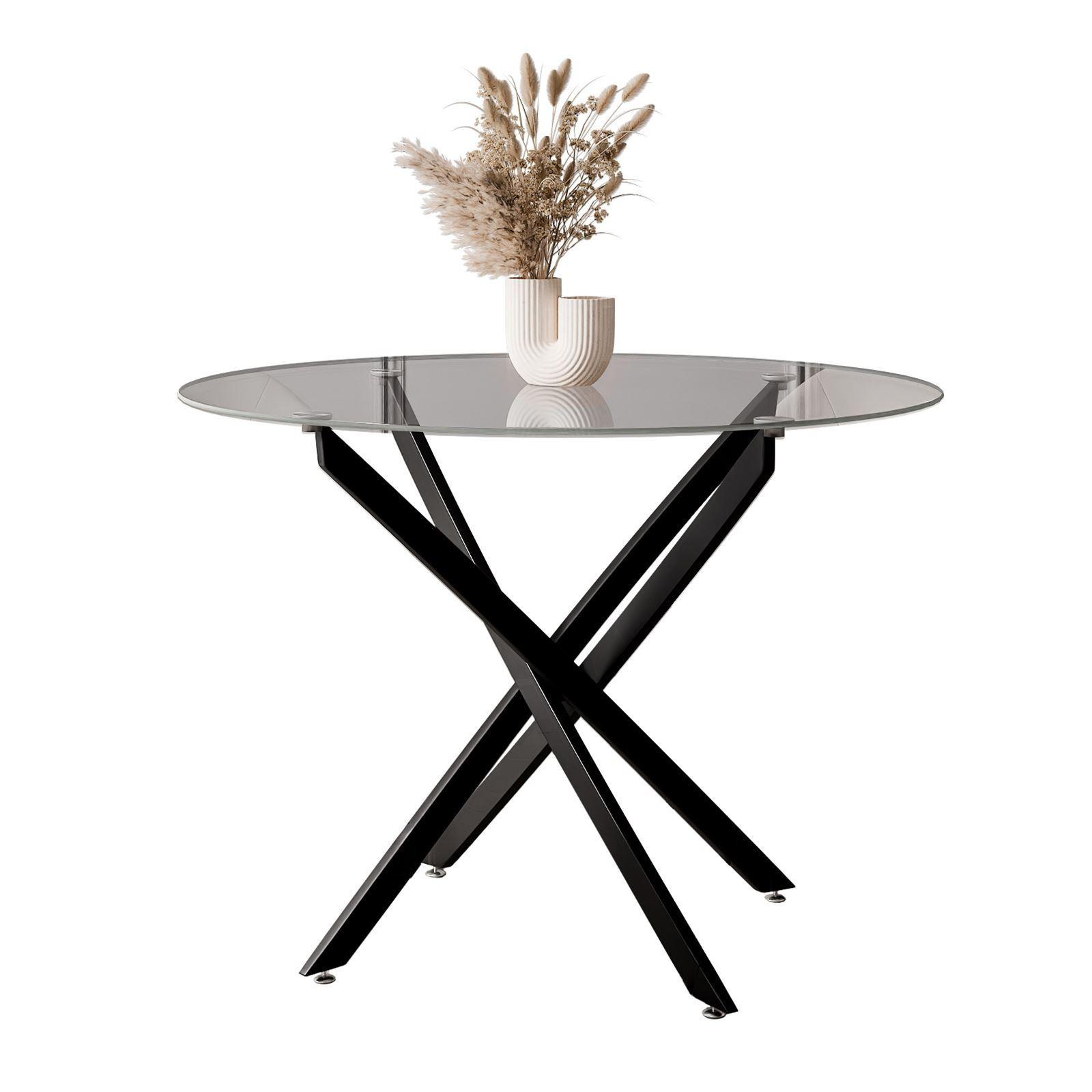 ESSTISCH BEIRA Runder Tisch 90 cm mit Glasplatte und Schwarz Tischbeine - Schwarz, Metall (90/90/72cm) - Lookway