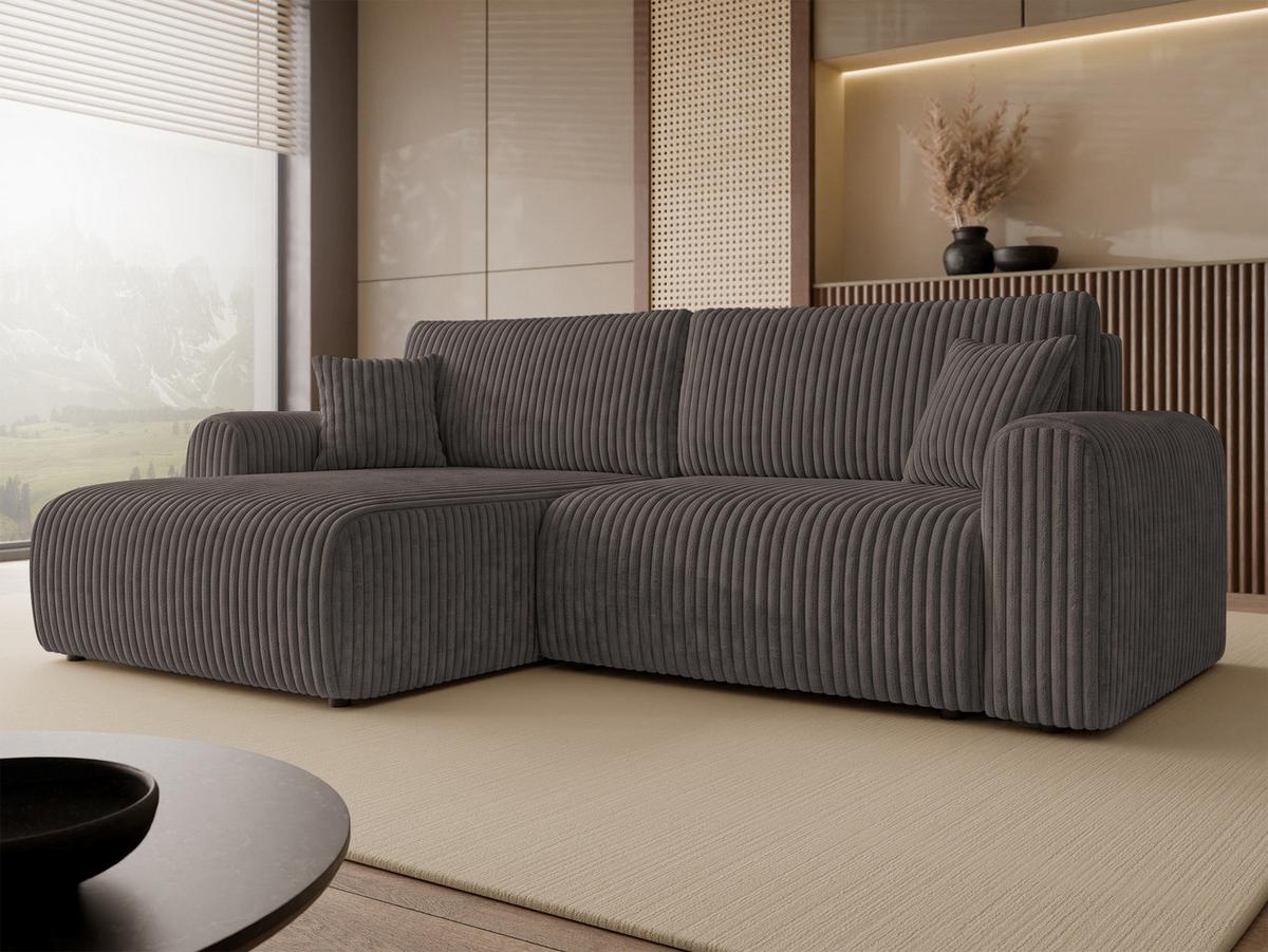 ECKSCHLAFSOFA Floryn L Cord Bis - Schwarz/Braun, Holz/Kunststoff (245/145cm) - MIRJAN24