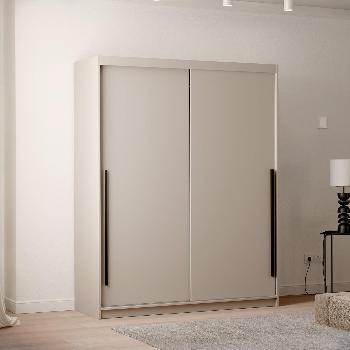 SCHIEBETÜRENSCHRANK SILENTE 140 cm mit Einlegeböden und Kleiderstange - Beige, Holzwerkstoff (140/215/60cm) - Idohome