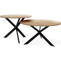 COUCHTISCH-SET Lev 2er-Set rund, Craft Eiche 75/36, 58/42 - Eiche Wotan/Schwarz, Holzwerkstoff/Metall (75/75/42cm) - WFL GROUP