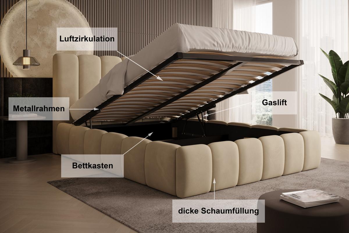 POLSTERBETT Vilo 180x200 mit Bettkasten und Stabilem Metallgestell - Beige, Textil (180/200cm) - Storez24