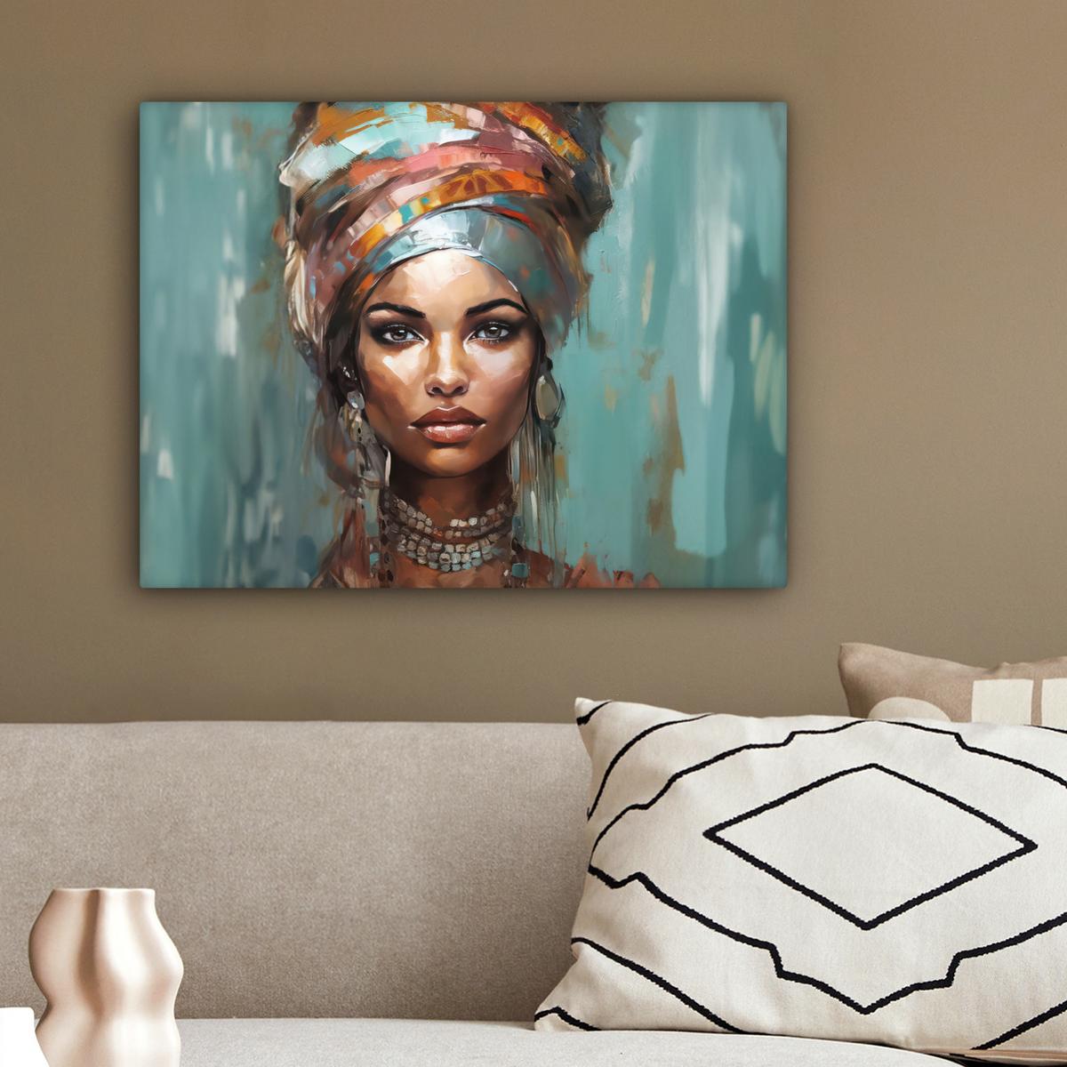 LEINWANDBILD Frau - Kunst - Schmuck - Porträt Wandbild 40x30 cm - Blaugrau, Textil (40/30cm) - MuchoWow
