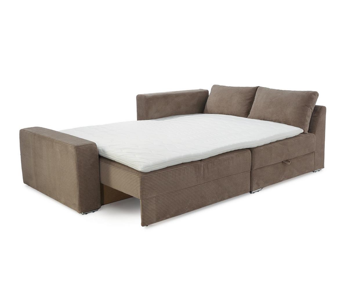 ECKSOFA-DAUERSCHLÄFER Boxspring Federkern Topper Bettkasten, seitenverkehrt montierbar B260/T181/H88 cm, Cord Braun Taupe / 15234 - Chromfarben/Braun, Textil/Metall (260/181cm) - luma-home