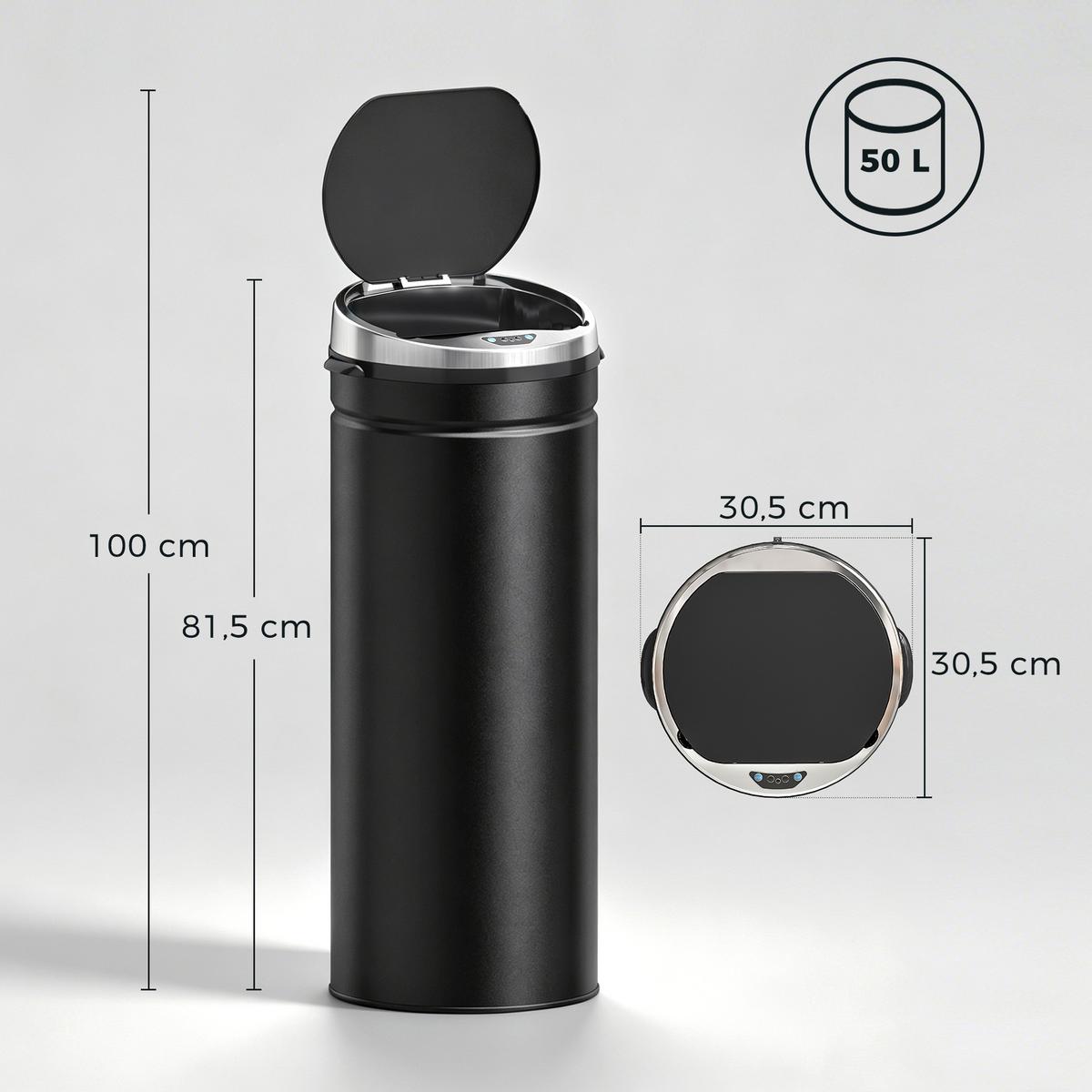 SENSOR-MÜLLEIMER Edelstahl ABS Schwarz - Schwarz, Metall (30.5/81.5/30.5cm) - HOMCOM
