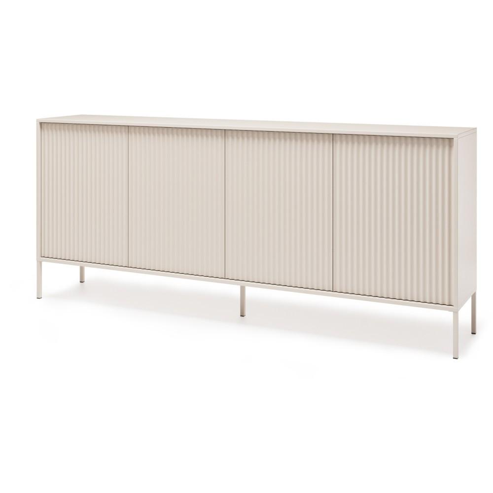 KOMMODE Noto mit 4 Türen und geriffelten Fronten, 200 cm - Kaschmir, Holzwerkstoff (204/38/87cm) - Beautysofa