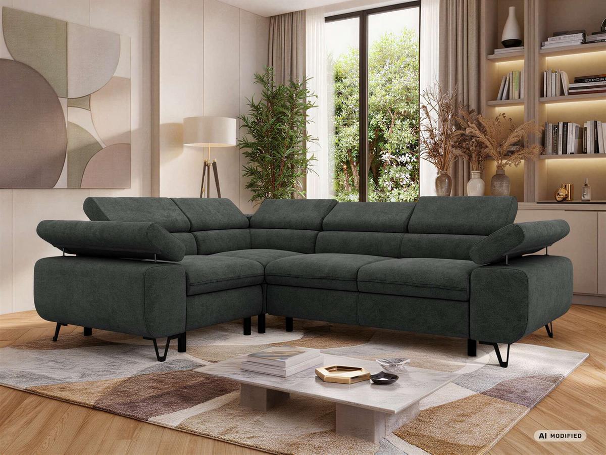 ECKSOFA ORSO L Dunkelgrau Stukture - Links Seite - Dunkelgrau/Schwarz, Textil/Metall (197/268cm) - MKS