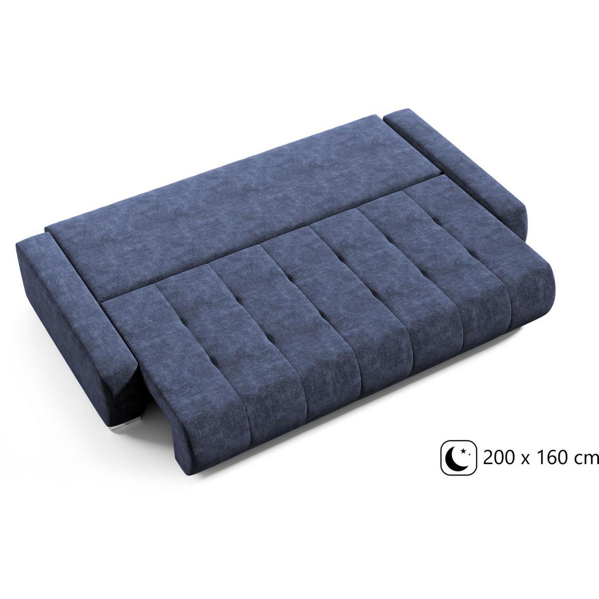 SCHLAFSOFA Draco 3-Sitzer, mit Bettkasten, Dunkelblau - Dunkelblau, Textil (240/85/110cm) - Beautysofa