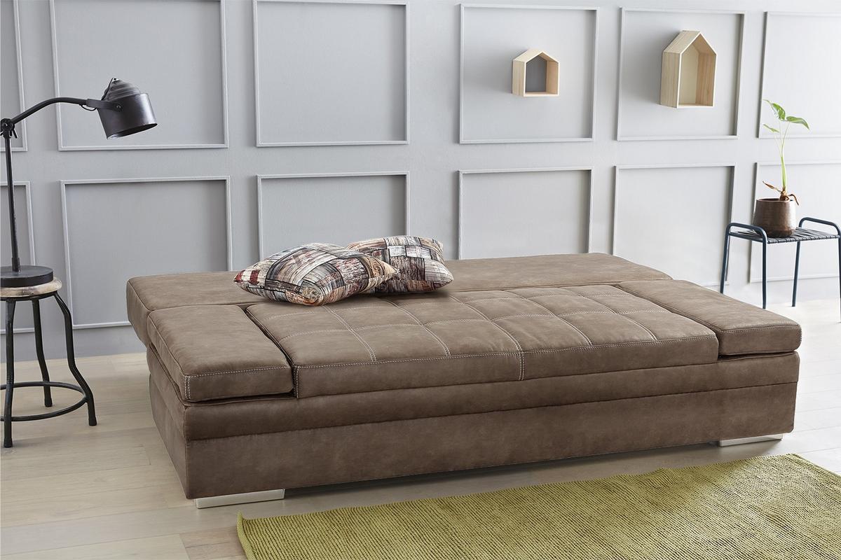 SCHLAFSOFA mit Bettkasten, Wellenfederung, Armlehnen verstellbar B200/T100/H84 cm, Liegefl.148x200 cm, Antikleder-Optik Mikrofaser Braun / 15116 - Chromfarben/Braun, Textil/Metall (200/84/100cm) - luma-home
