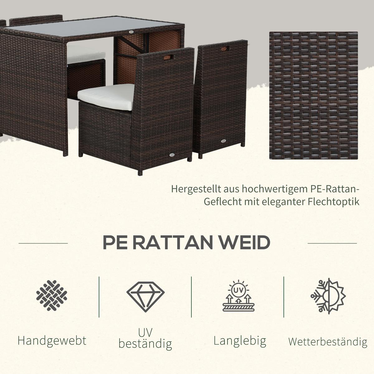 GARTENMÖBEL Set, Stahl, PE Braun+Khaki - Braun, Metall - Outsunny