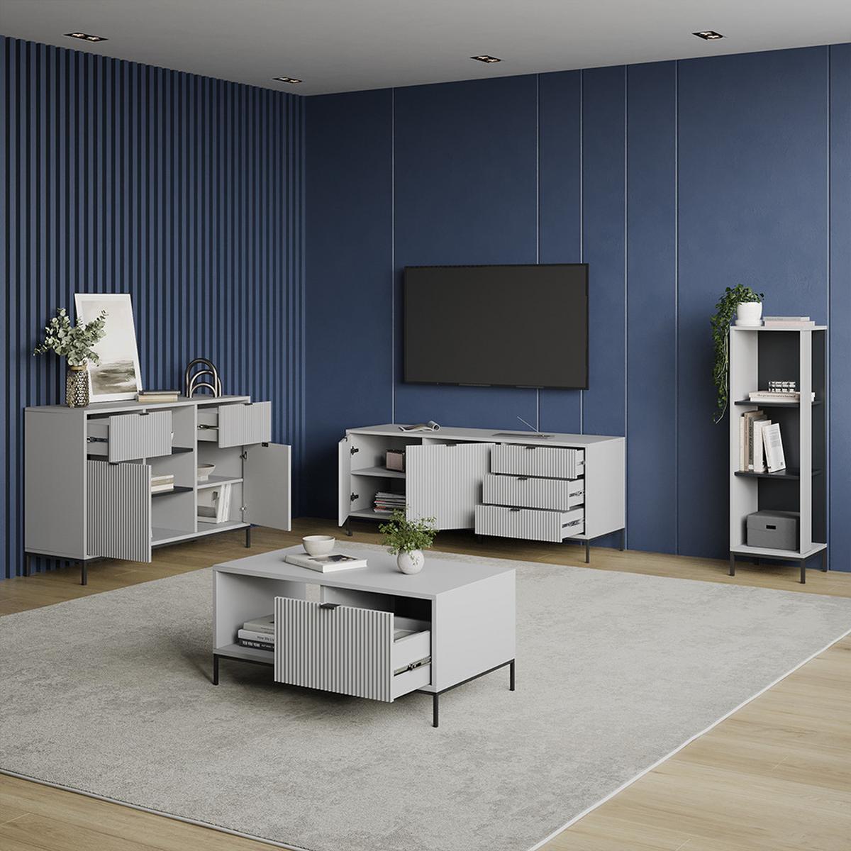 BÜCHERREGAL Aterno Grau mit 3 Fächern - Grau, Holzwerkstoff (36/120/36cm) - Livinity®