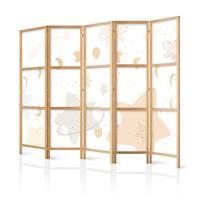 PARAVENT Japanischer 5-tlg 225x172 cm Pastellfarbene Sterne Und Monde - Beige, Holz/Textil (225/172/3cm) - Muralo
