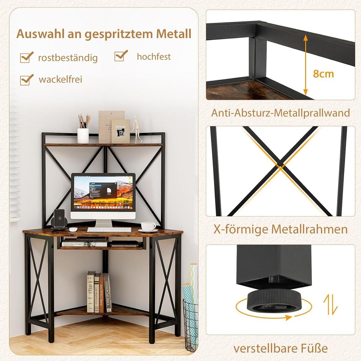 ECKCOMPUTERTISC 145cm Braun - Braun, Holz (75/113/145cm) - COSTWAY