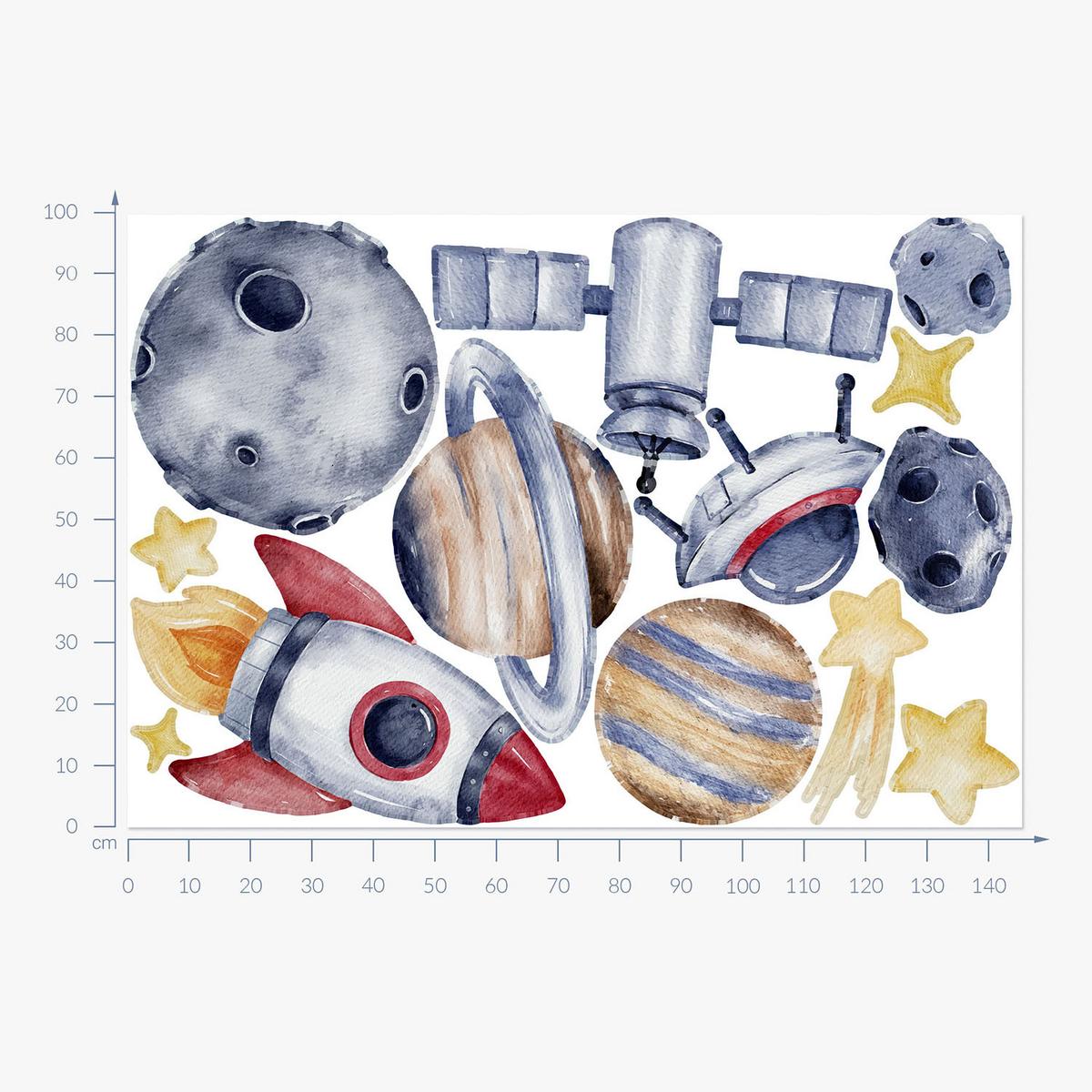 WANDAUFKLEBER 100x146cm - Der Raum des Planeten - Multicolor, Kunststoff (100/146/0.1cm) - Wallfluent